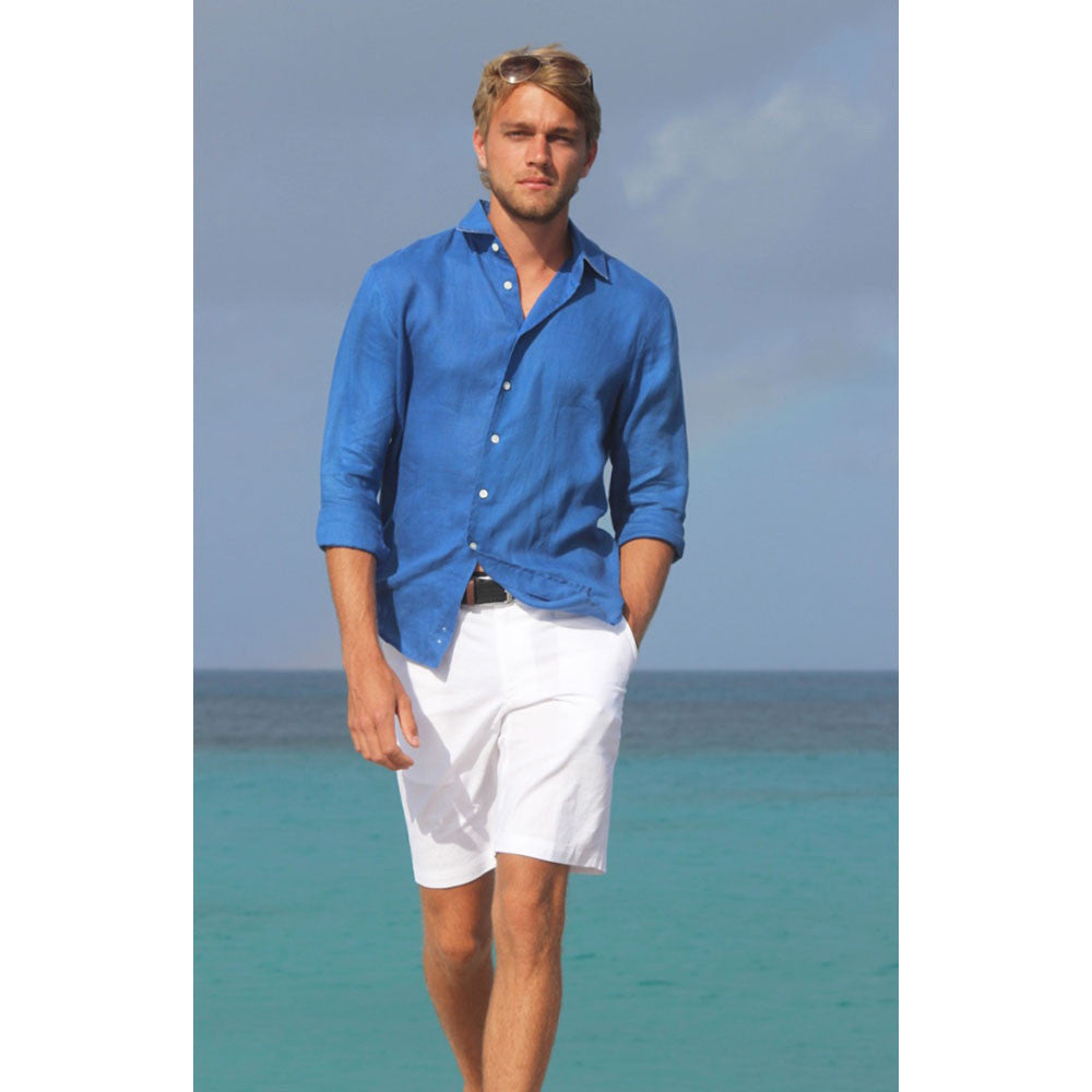 white linen shorts outfit mens