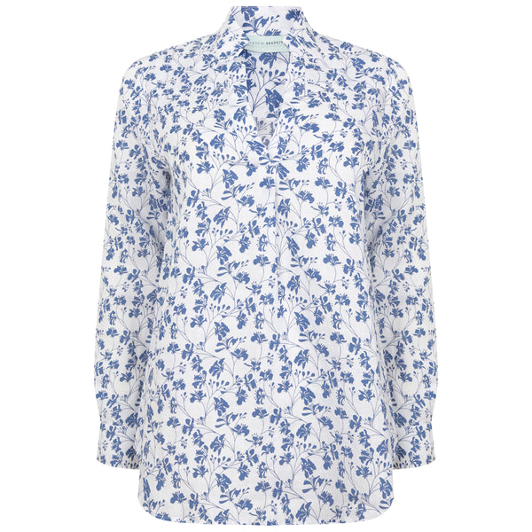 Lotty B Silk Crepe-de-Chine Blouse: SINGLE PALM REPEAT - PINK / BLUE ...