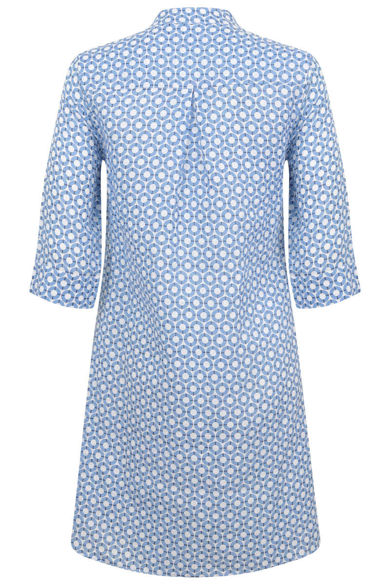 Womens Linen Flared Dress: MANTA RAY - NAVY - Pink House Mustique