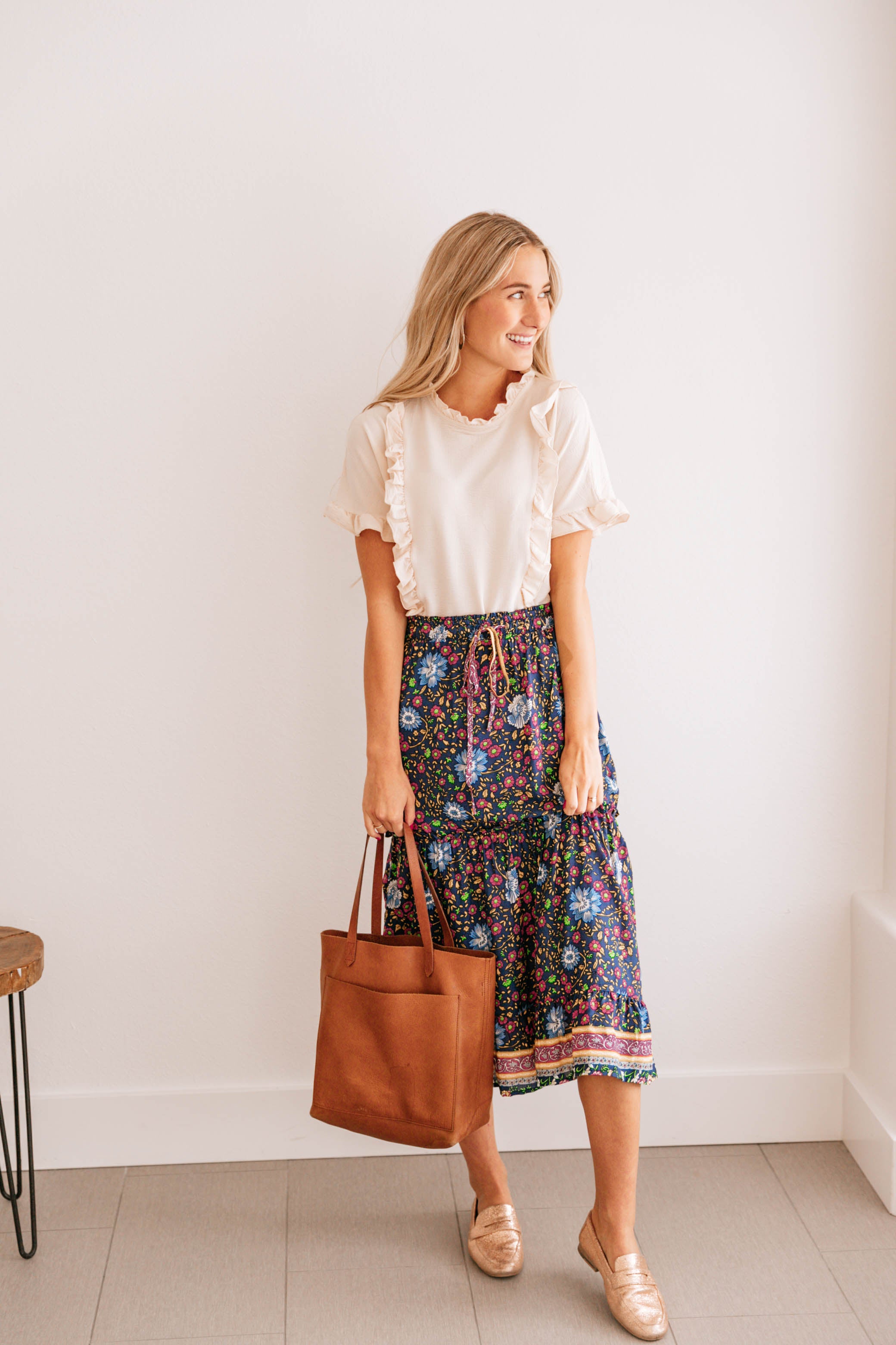 BOHO FLORAL MIDI SKIRT - so perla