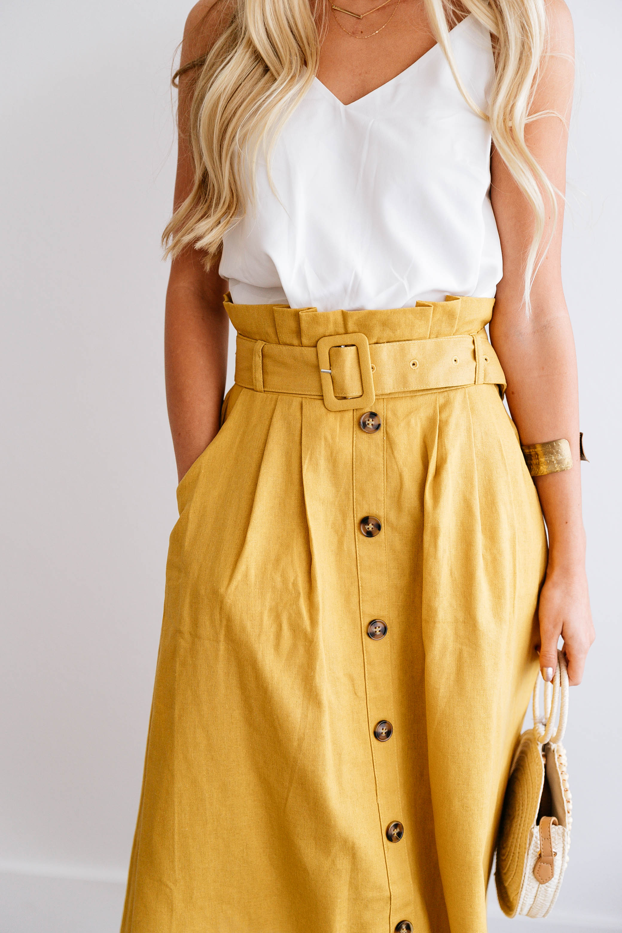button down skirt yellow