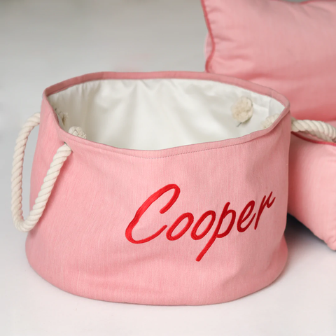 Summer pink personalised dog basket
