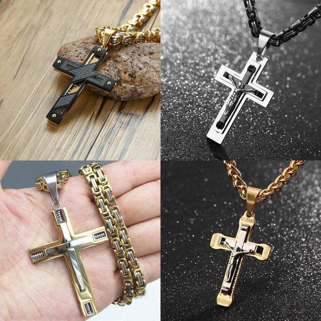 TFJ Women Gold Metal Chain Fashion Jewelry Long Necklace Big Cross Pendant Skull Red Charm Religious