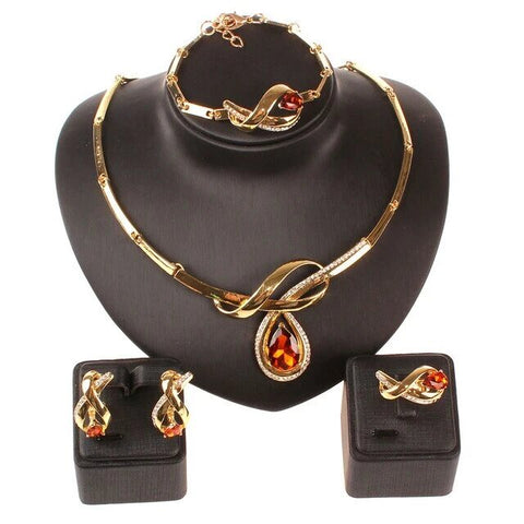 4PC Gold Plated Loop Crystal Jewelry Collection