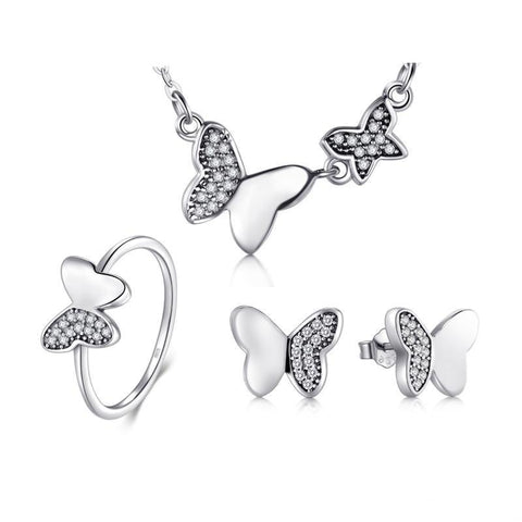 3PC Micro Pave Sterling Silver Butterfly Jewelry Set