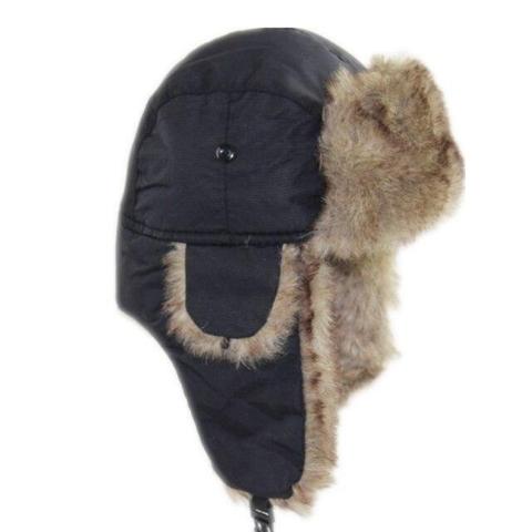 Thick Buttoned Polyester Fur Bomber Hat 