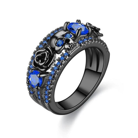 Black Floral Colored Cubic Zirconia Skull Band