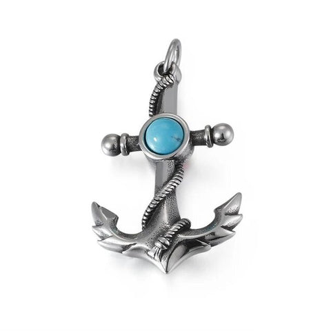 Winged Anchor Colored Stone Stainless Steel Necklace 