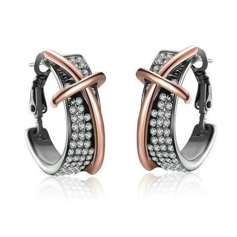 Black & Rose Gold Plated Cubic Zirconia Stainless Huggie