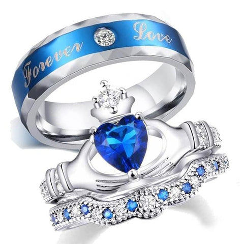2PC Forever Love Gypsy Crystal Claddagh Ring Set