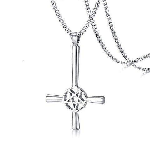 Pentagram Inverted Cross Stainless Pendant Necklace