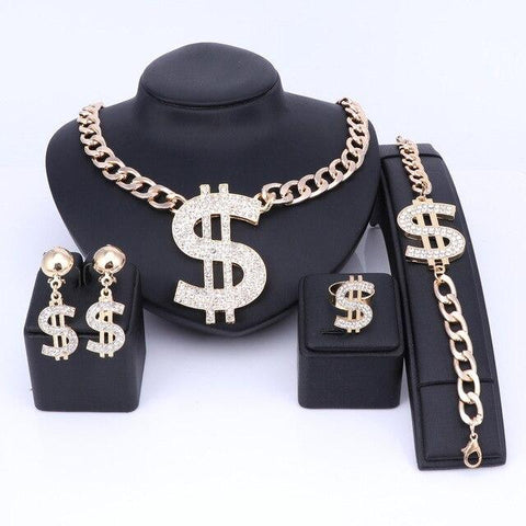 4PC Bling Dollar Costume Jewelry Collection
