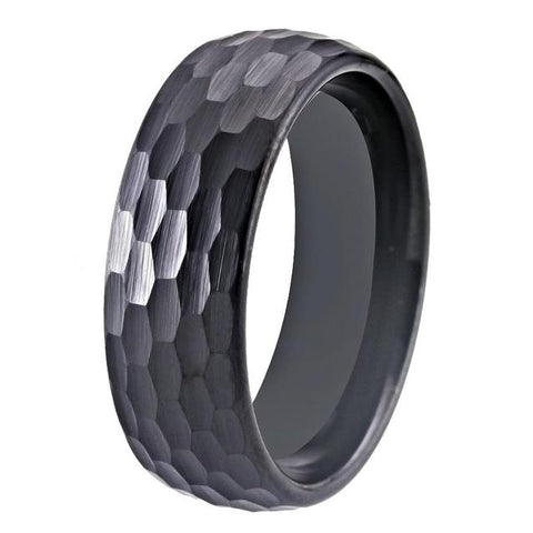 Sleek Hammered Black Tungsten Wedding Ring