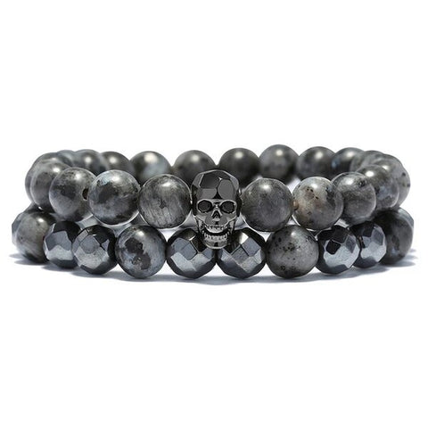 Antique Black Stone Bead Bracelet