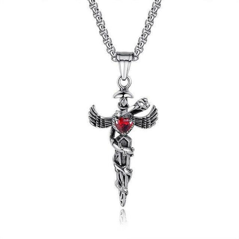 Red Heart Crystal Sword Cross Serpent Necklace