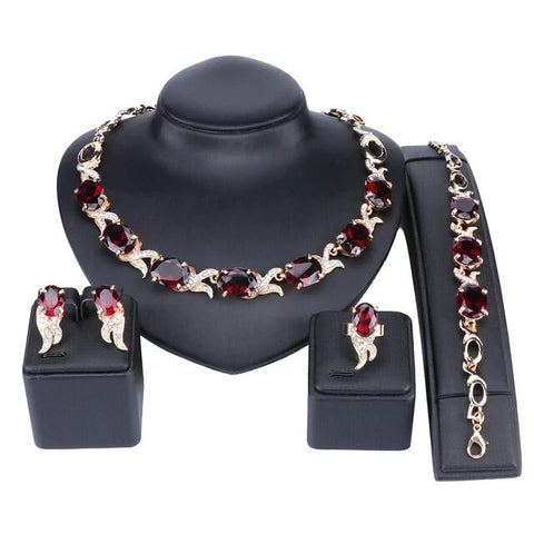 Ruby Red Crystal Ribbon Costume Jewelry Collection