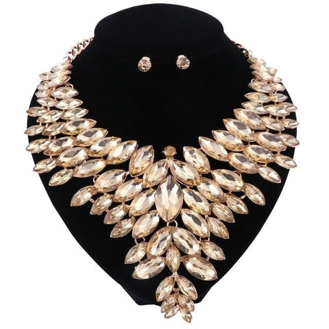 2PC Crystal Feather Statement Jewelry Collection 