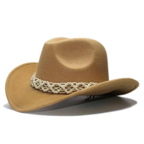 Colored Wool White Knot Work Design Cowgirl Hat (10 Colors Available)