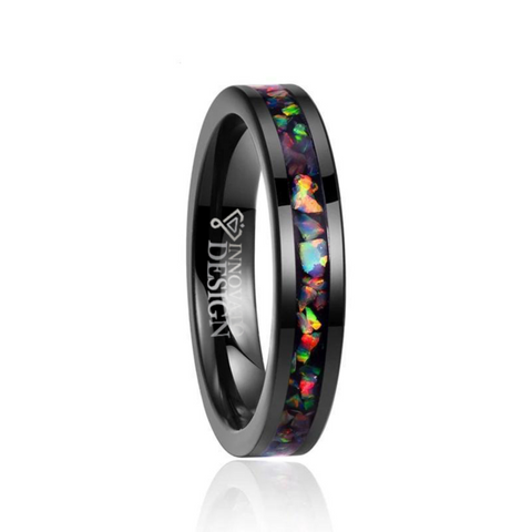 Black Opal Carbon Fiber Inlay Tungsten Carbide Ring