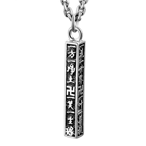 Chines Mantra Block Sterling Silver Necklace