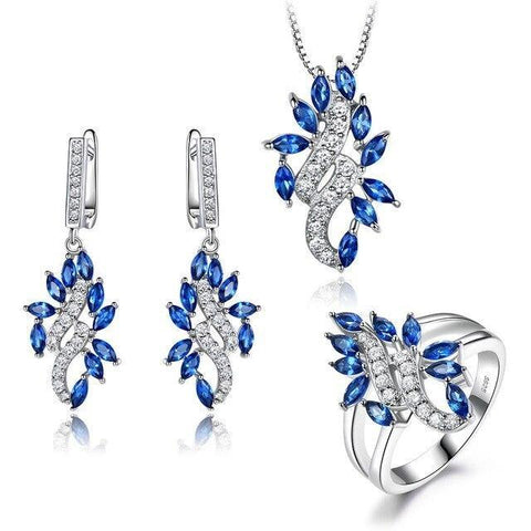 3PC Blue & White Cubic Zirconia Sterling Silver Bridal Set