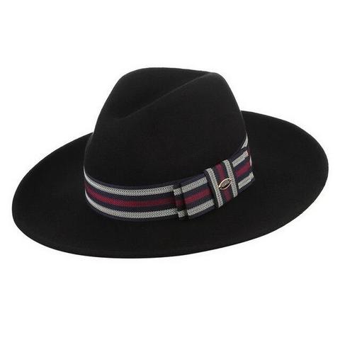 Full Brim Striped Hatband Teardrop Felt Hat (3 Available Colors)