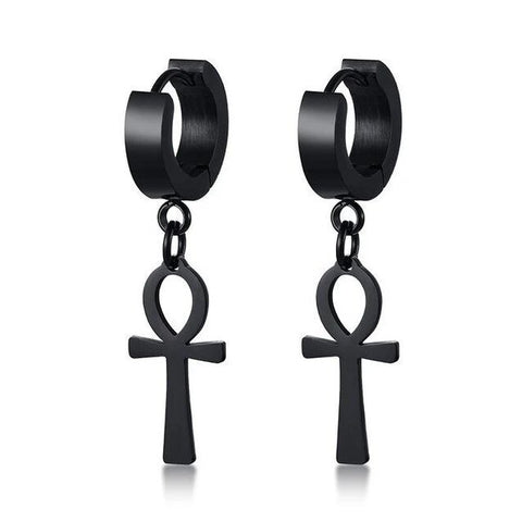 Plated Egyptian Ankh Stainless Huggie Earring