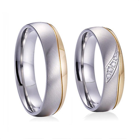 Matte Silver & Gold Flushed Crystal Titanium Rings Set