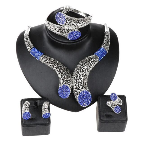 4PC Blue Crystal Statement Jewelry Set