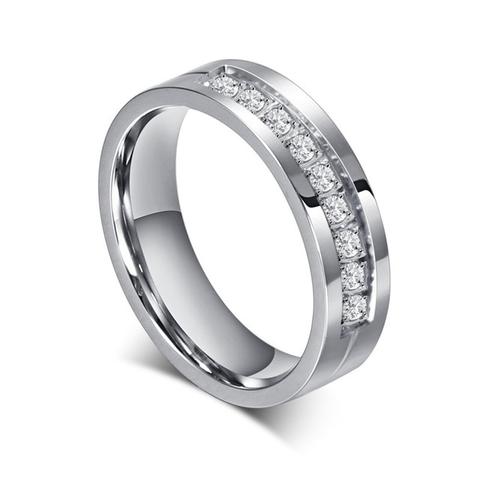 Silver-Plated Stainless Steel Channel Set CZ Wedding Band