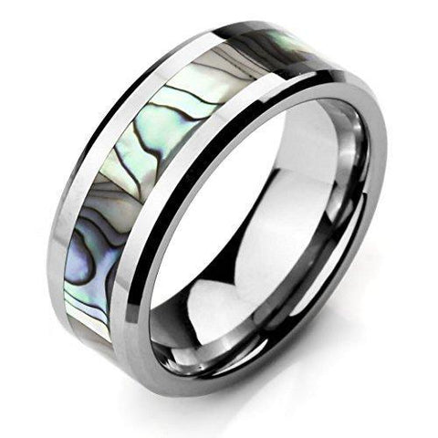 Mother of Pearl Silver Tungsten Carbide Engagement Ring