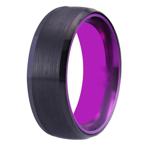 Brushed Black & Purple Tungsten Carbide Ring 
