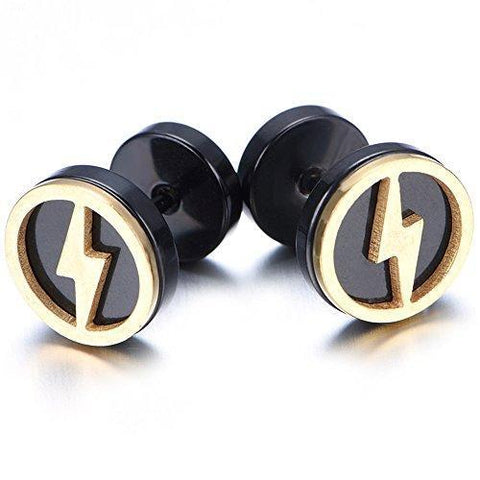 Men's Gold & Black Lightning Flash Stainless Steel Stud Earring