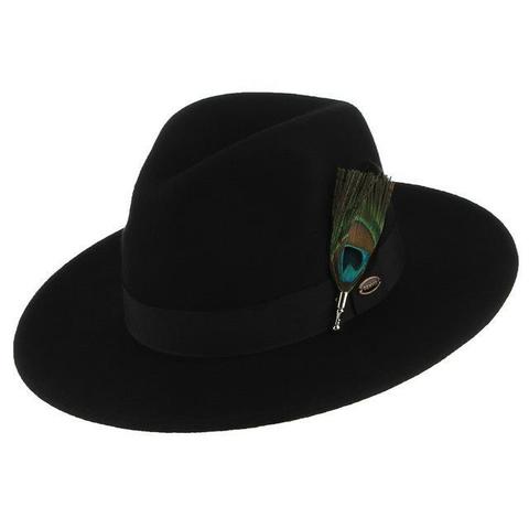 Peacock Teardrop Black Felt Hat (4 Available Colors)