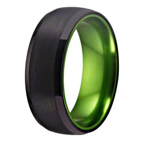Brushed Black & Green Tungsten Ring 