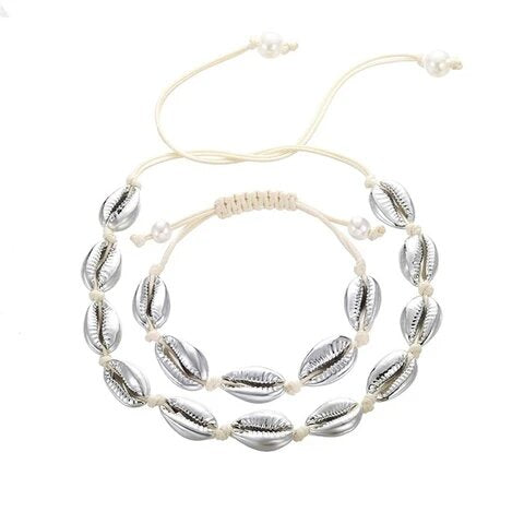 2 Piece Set Puka Shell Rope Choker Bracelet