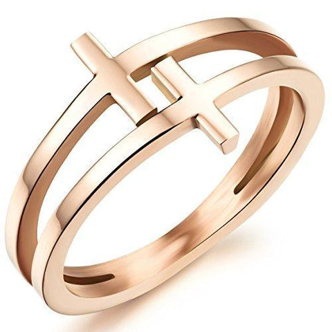 Gold Plated Double Cross Titanium Ring