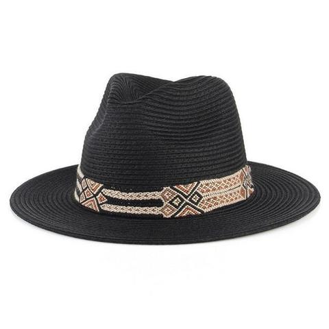 Geometric Pattern Embroidered Straw Hat (6 Available Colors)