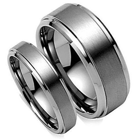 His & Her Matte High Bevel Tungsten Carbide Ring Set 