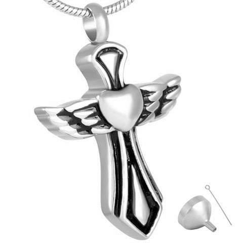 Winged Cross Dagger Heart Stainless Keepsake Necklace