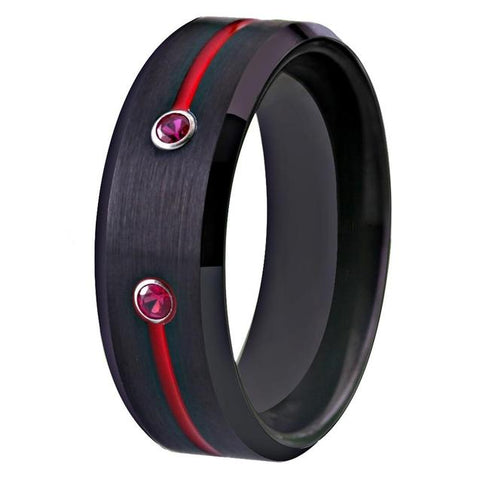 Crystal Flushed Red & Black Tungsten Fashion Ring