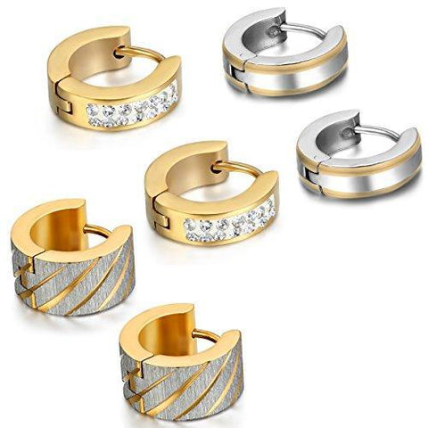 6PCS Gold Silver Crystal Stainless Steel Huggie Earring Set