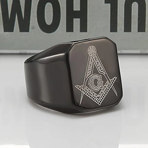  Men's Stainless Steel Black 3D Masonic Ring