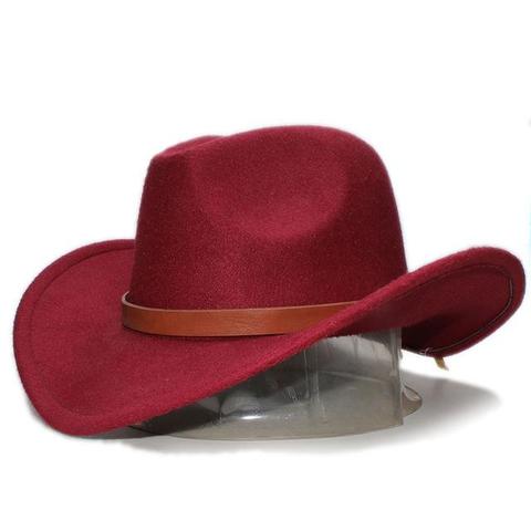 Kids and Adults Retro Plain Leather Belt Colored Wool Cowgirl Hat (9 Available Colors)