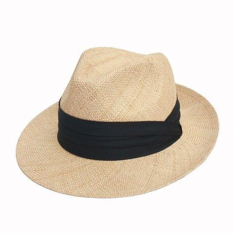Black Wrap Fedora Style Straw Hat