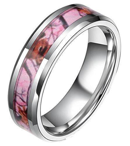 Pink Floral Silver Tungsten Carbide Ring