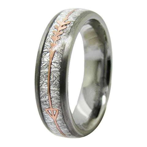 Silver Meteorite Shards Gold Arrow Tungsten Carbide Ring