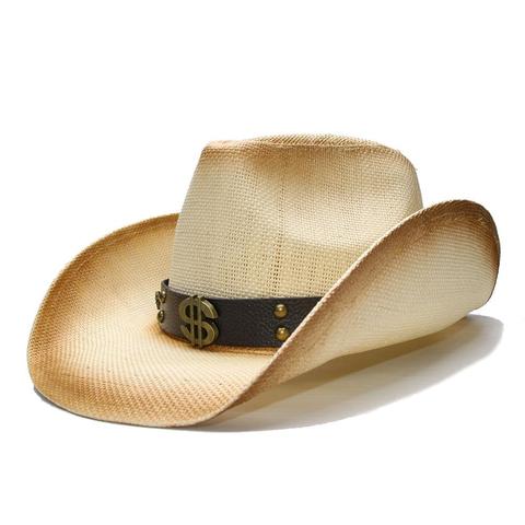 Sprayed Brown Dollar Belt Straw Cowgirl Hat