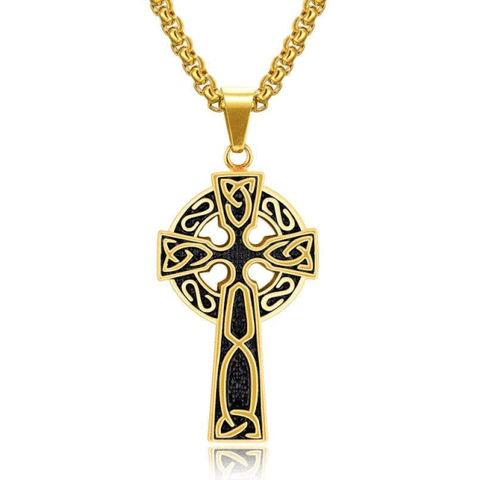 Plated Stainless Celtic Knot Cross Necklace 