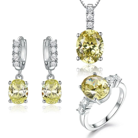 3PC Simulated Citrine Sterling Silver Bridal Set